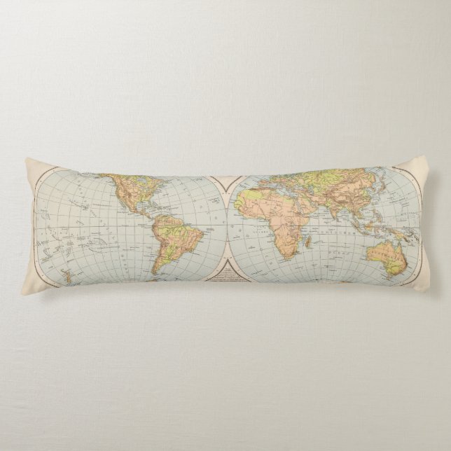 W, E Halbkugel World Map Body Cushion (Front)