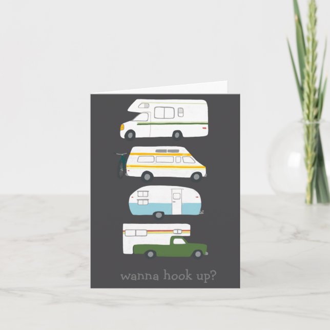 W Hook Up Funny Campervan Vanlife Rv Trailer  Card (Front)