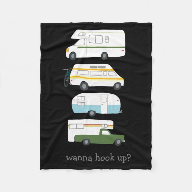 W Hook Up Funny Campervan Vanlife Rv Trailer  Fleece Blanket (Front)