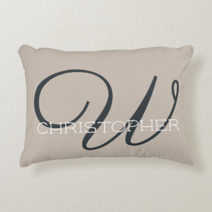  W Initial Trendy Taupe Tan Monogram  Neutral Decorative Cushion
