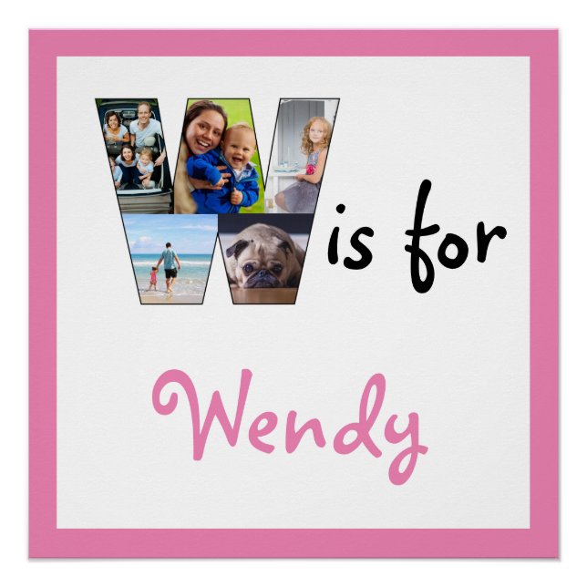 W is for Pink Name Photo Poster (Front)