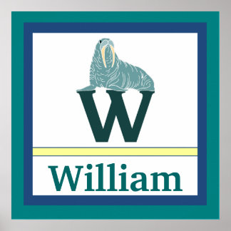 W is for Walrus and Boy Name Wall Art for Kids