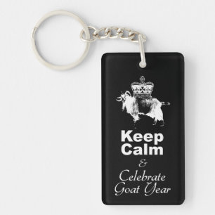 W Keep Calm Celebrate Goat Year Monogram 2sided KC Key Ring