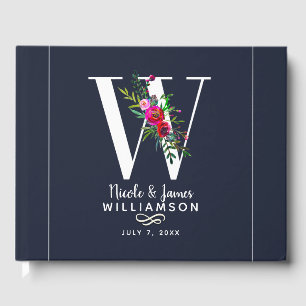 W Letter Initial Monogram Floral Name Wedding Guest Book