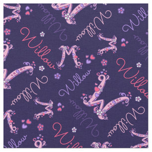 W monogram and personalised name Willow fabric