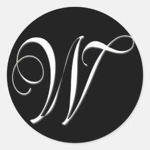 W monogram - elegant black and white classic round sticker