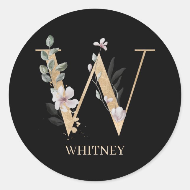 W Monogram Floral Personalised Classic Round Sticker (Front)