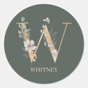 W Monogram Floral Personalised Classic Round Sticker