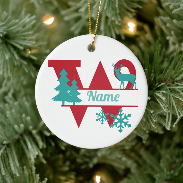 W Monogram Initial Christmas Holiday Tree Ornament (Tree)