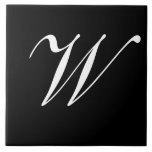W Monogram Initial White on Black Tile<br><div class="desc">Classic White Letter Monogram on Black Background,  W.</div>