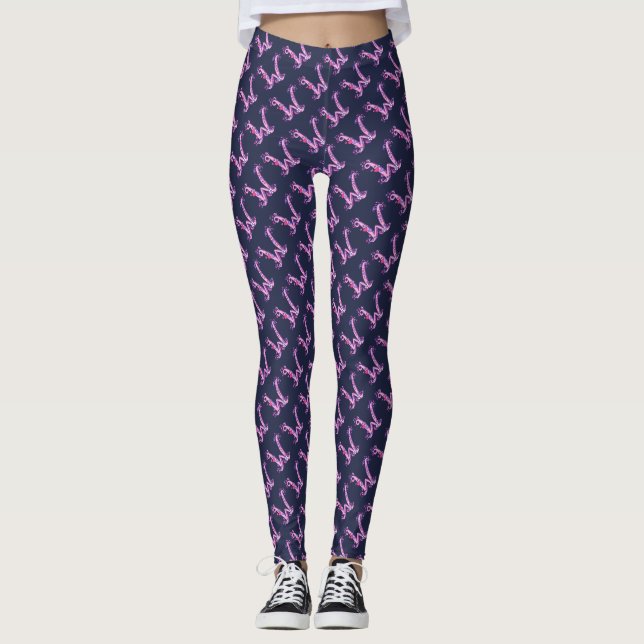 W monogrammed purple patterned leggings (Front)