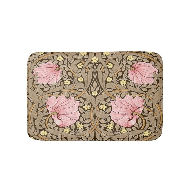W Morris Pimpernel Pattern in Pink & Sepia Bath Mat (Front)