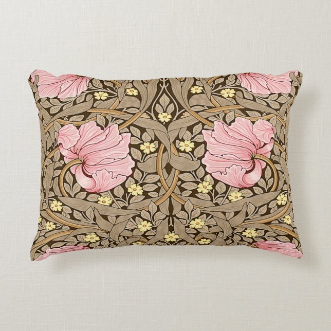 W Morris Pimpernel Pattern in Pink & Sepia Decorative Cushion (Front)