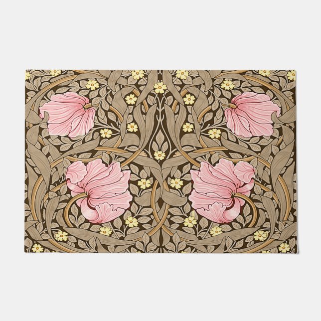 W Morris Pimpernel Pattern in Pink & Sepia Doormat (Front)