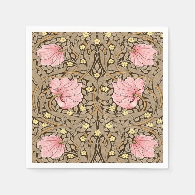 W Morris Pimpernel Pattern in Pink & Sepia Napkin (Front)