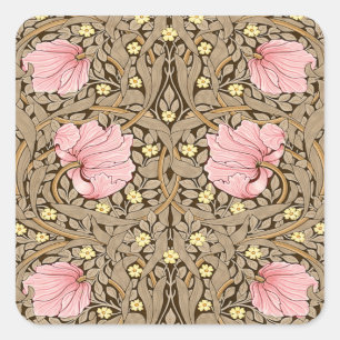 W Morris Pimpernel Pattern in Pink & Sepia Square Sticker