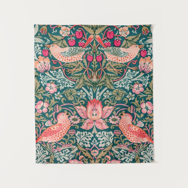 W. Morris Strawberry Thief Pink Wall Tapestry (Front)
