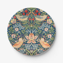 W Morris Strawberry Thief Round Paper Plate