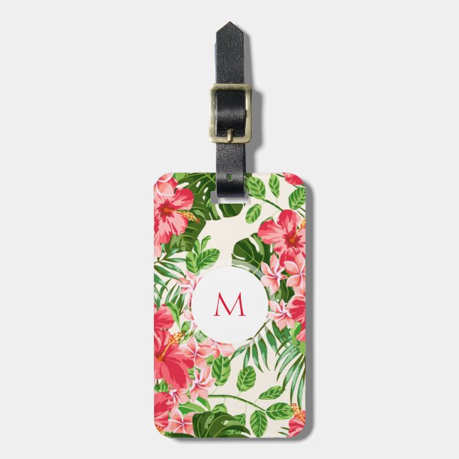 W Personalised Hibiscus Flower Monogram Luggage T Tag (Front Vertical)