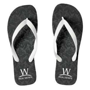 W Real Estate Damask Pattern Flip Flops