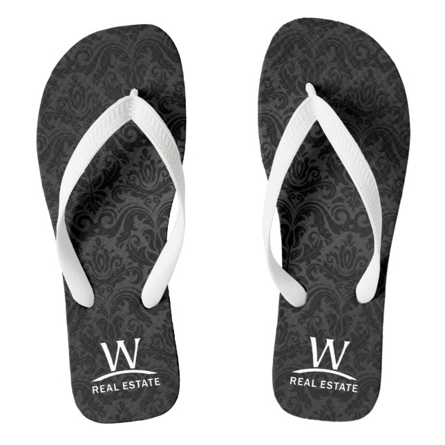 W Real Estate Damask Pattern Flip Flops (Footbed)