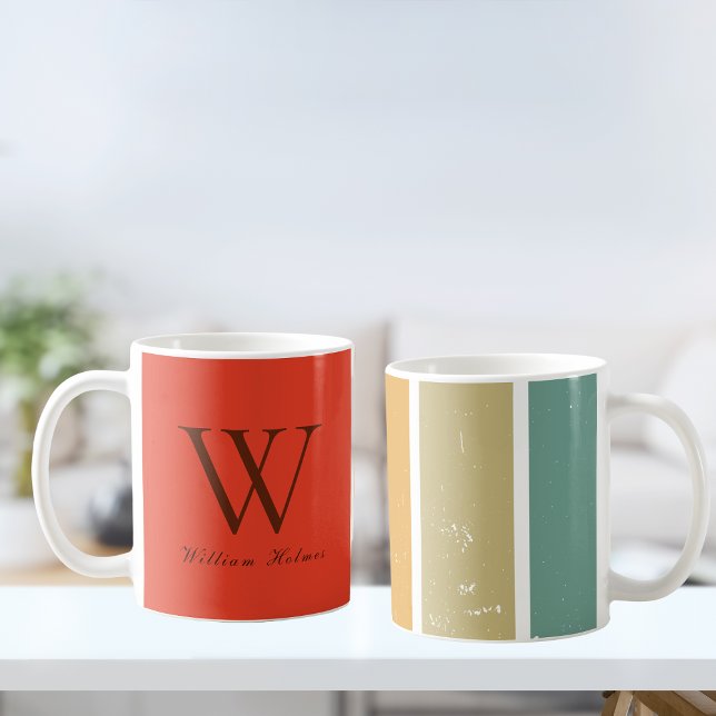 W Retro Rainbow Stripes Custom Initial Coffee Mug (Creator Uploaded)