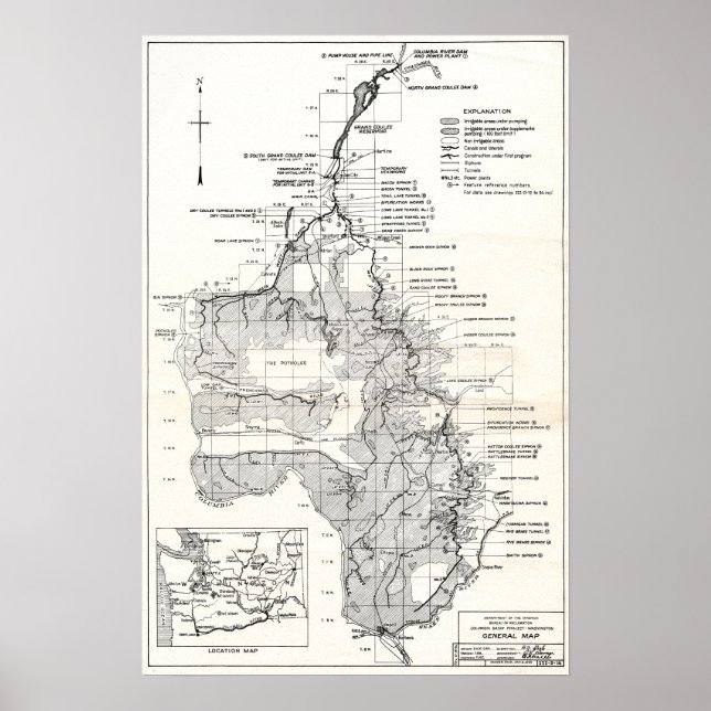 WA Columbia River - Coulee Dam Project Plan 1932 Poster (Front)