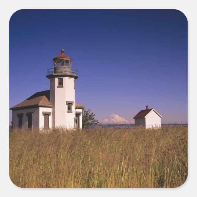 WA, Maury Island, Point Robinson Lighthouse, Square Sticker (Front)