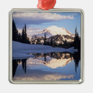 WA, Mt. Rainier NP, Mt. Rainier and clouds Metal Tree Decoration