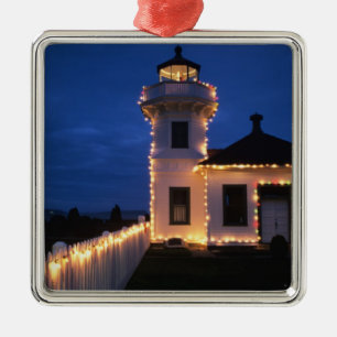 WA, Mukilteo, Mukilteo Lighthouse, established 2 Metal Tree Decoration