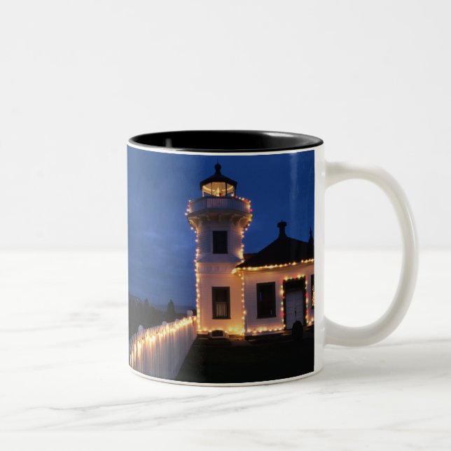WA, Mukilteo, Mukilteo Lighthouse, established 2 Two-Tone Coffee Mug (Right)