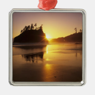 WA, Olympic NP, Second Beach at sunset Metal Tree Decoration