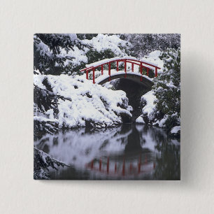 WA, Seattle, Moon bridge and pond after winter 2 15 Cm Square Badge