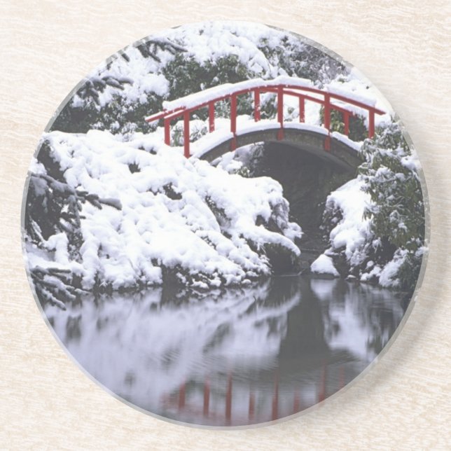 WA, Seattle, Moon bridge and pond after winter 2 Coaster (Front)