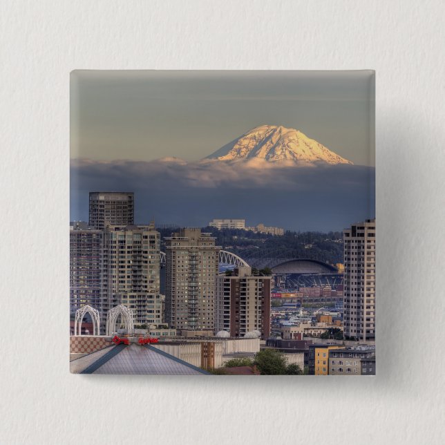 WA, Seattle, Mount Rainier from Kerry Park 15 Cm Square Badge (Front)