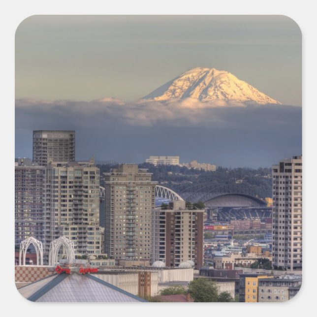 WA, Seattle, Mount Rainier from Kerry Park Square Sticker (Front)