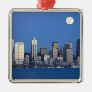 WA, Seattle, Seattle skyline and Elliott Bay 2 Metal Tree Decoration