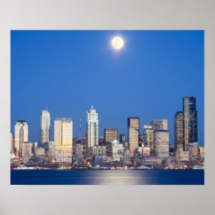 WA, Seattle, Seattle skyline and Elliott Bay 3 Poster