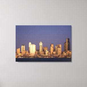 WA, Seattle, Seattle skyline and Elliott Bay, Canvas Print