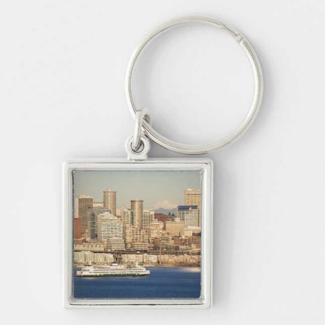 WA, Seattle, Seattle skyline and Elliott Bay Key Ring (Front)