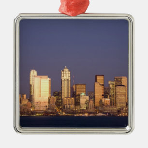 WA, Seattle, Seattle skyline and Elliott Bay, Metal Tree Decoration