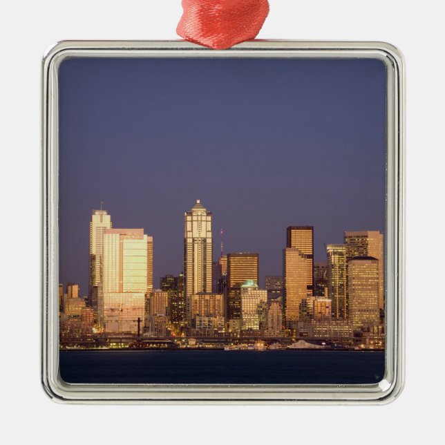 WA, Seattle, Seattle skyline and Elliott Bay, Metal Tree Decoration (Front)