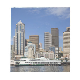 WA, Seattle, Seattle skyline with ferry boat Notepad