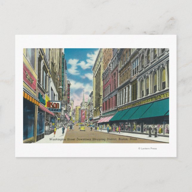 WA Street Downtown Shopping District Scene Postcard (Front)