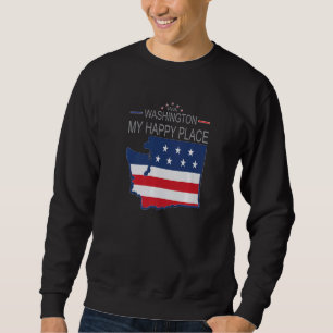 WA Washington My Happy Place USA States Flag Map Sweatshirt