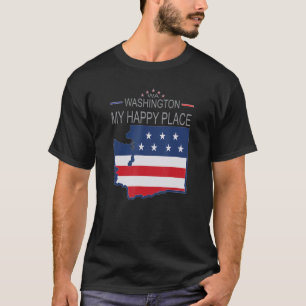 WA Washington My Happy Place  USA States Flag Map T-Shirt