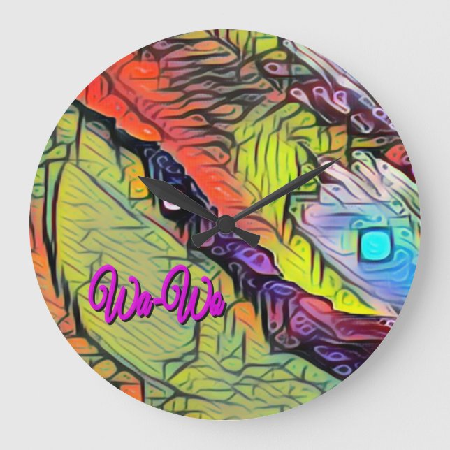 Wa-Wo Wave NFT Art SUNSET BY THE SEA 36 Large Clock (Front)