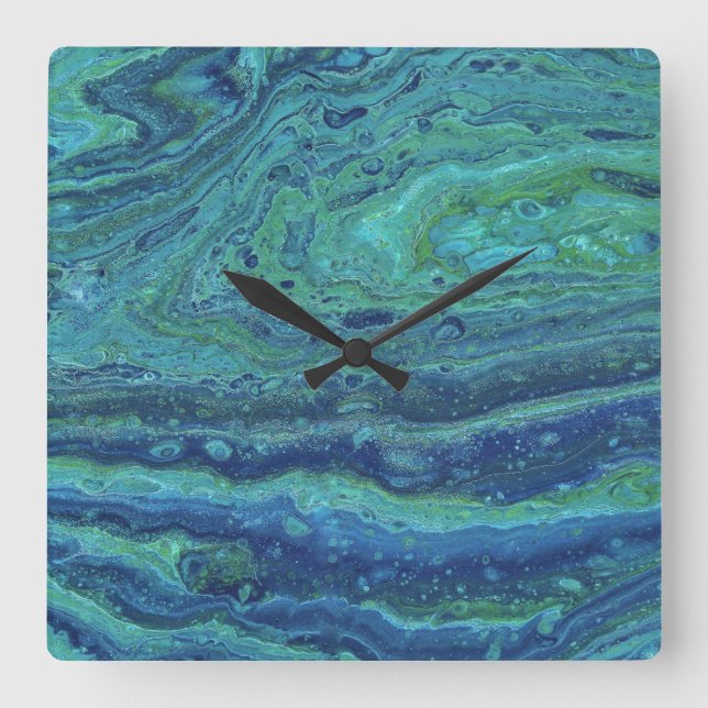 Wabash 3 Cool Blue Green Abstract Clock (Front)