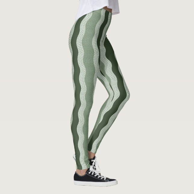 Wabi Sabi Abstract Wavy River, Forest Green, Sage Leggings (Right)