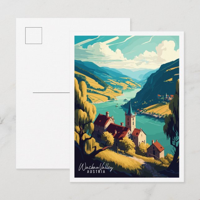 Wachau Valley Austria vintage travel illustration Postcard (Front/Back)